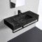 Black Marble Design Ceramic Wall Mounted Sink With Black Marble Design Towel Bar